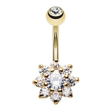 Jala Crystal Flower Belly Ring with Gold Plating