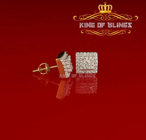 King of Bling's 1.2ct Cubic Zirconia 925 Yellow Silver Women's & Men's Hip Hop Square Earrings