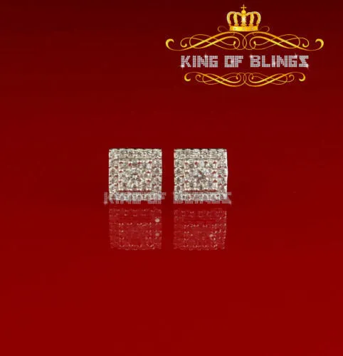 King of Bling's 1.2ct Cubic Zirconia 925 Yellow Silver Women's & Men's Hip Hop Square Earrings