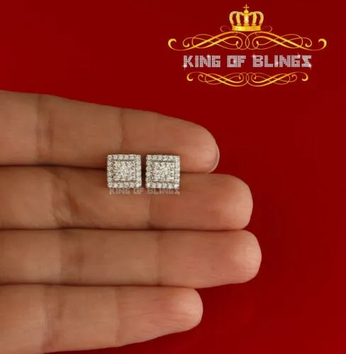 King of Bling's 1.2ct Cubic Zirconia 925 Yellow Silver Women's & Men's Hip Hop Square Earrings