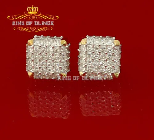 King of Bling's 1.95ct Cubic Zirconia 925 Yellow Silver Women & Men Hip Hop Square Earrings