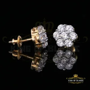 King of Bling's 2.66ct Cubic Zirconia 925 Yellow Silver Women's & Men's Hip Hop Floral Earrings