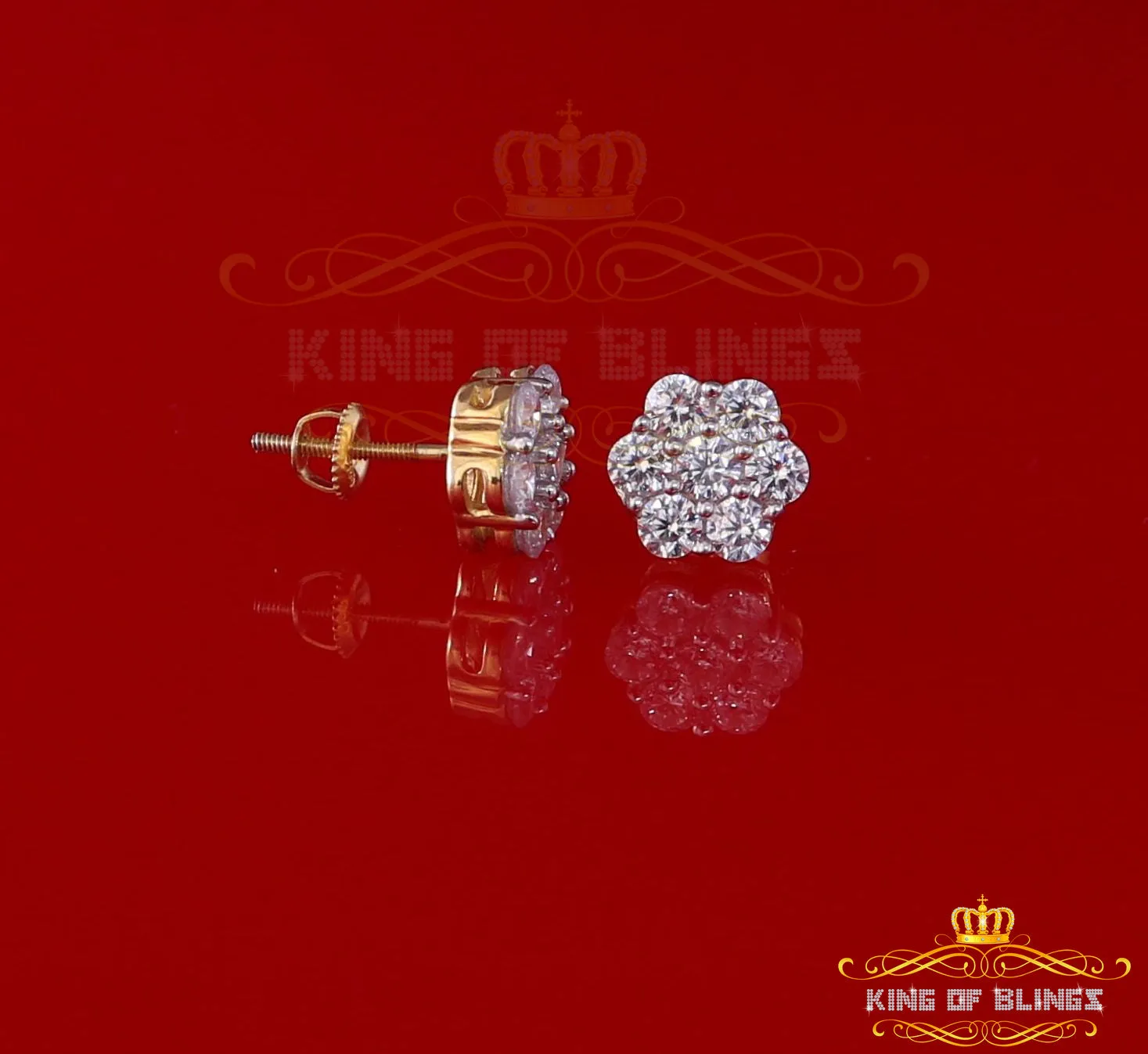 King of Bling's 2.66ct Cubic Zirconia 925 Yellow Silver Women's & Men's Hip Hop Floral Earrings