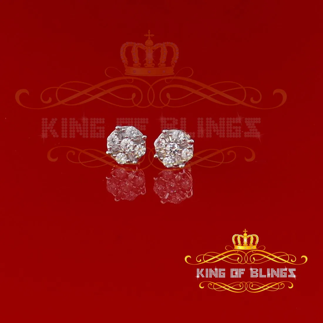 King of Bling's 925 Yellow 1.96ct Sterling Silver Cubic Zirconia Women's Hip Hop Round Earrings