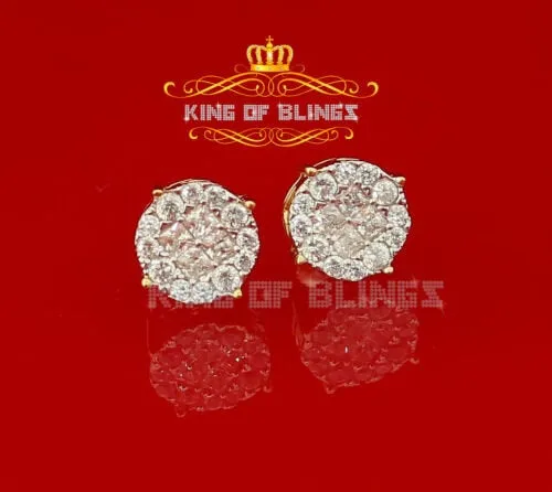 King of Bling's 925 Yellow Silver Screw Back 1.44ct Cubic Zirconia Round Earrings For Ladies