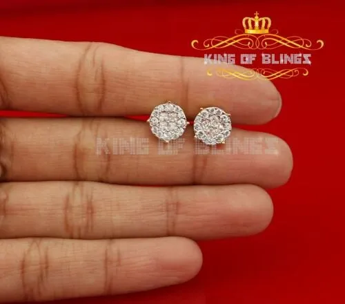 King of Bling's 925 Yellow Silver Screw Back 1.44ct Cubic Zirconia Round Earrings For Ladies