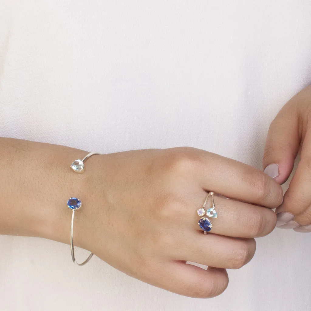 Kyanite, Blue Topaz & Rainbow Moonstone Ring