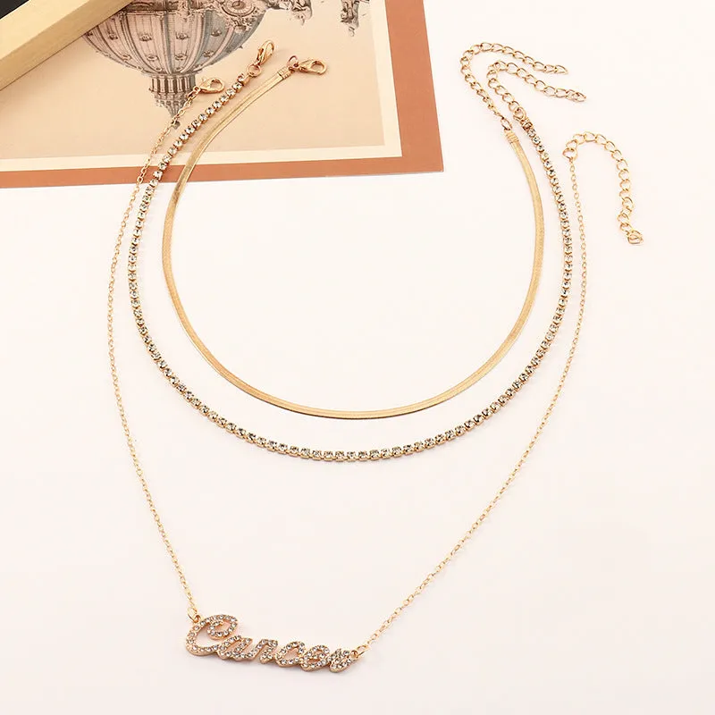 Layered Diamond Necklace Snake Bone for Woman Jewelry Aries Pendant Choker Necklaces