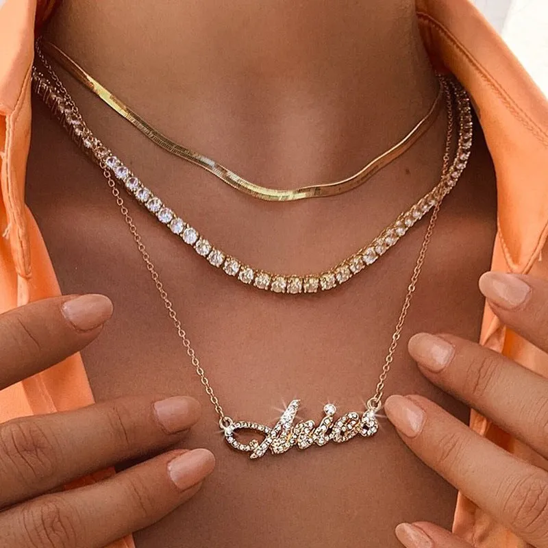 Layered Diamond Necklace Snake Bone for Woman Jewelry Aries Pendant Choker Necklaces