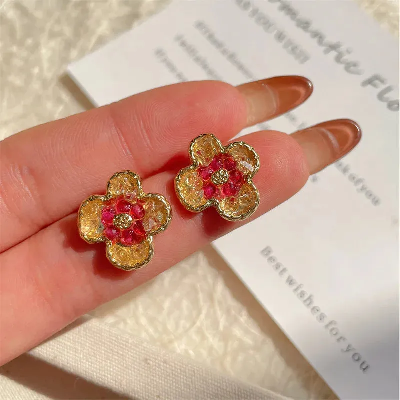 Light Luxury Crystal Pink Sweet Blossom Zircon Party Korean Earring