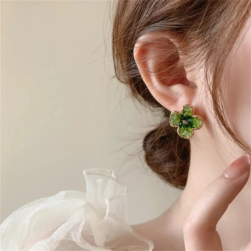 Light Luxury Crystal Pink Sweet Blossom Zircon Party Korean Earring