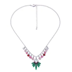 Link Chain Necklace Christmas Leaf Colorful Square