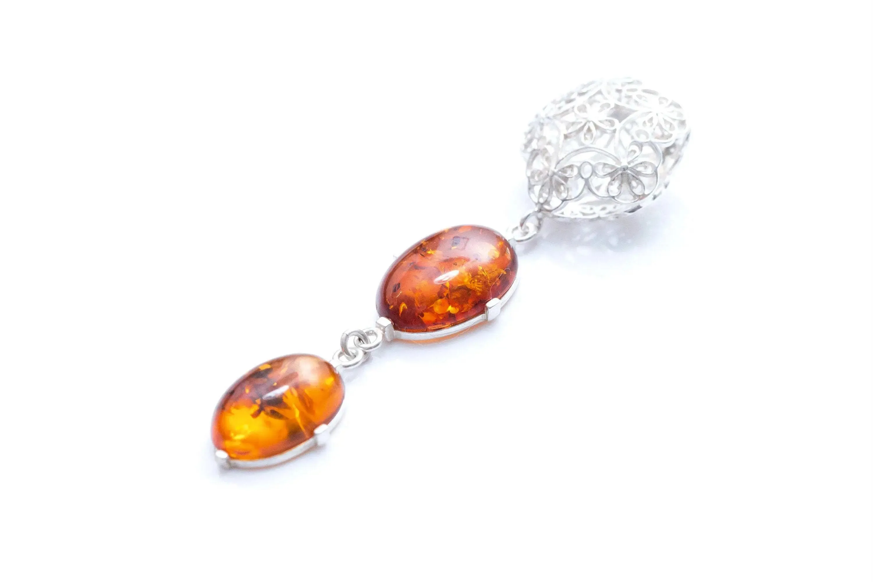 Long Amber Drop Y Necklace