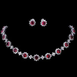 Luxury Colors Abound Cubic Zircon Crystal Bridal Jewelry Set with Necklace and Earrings