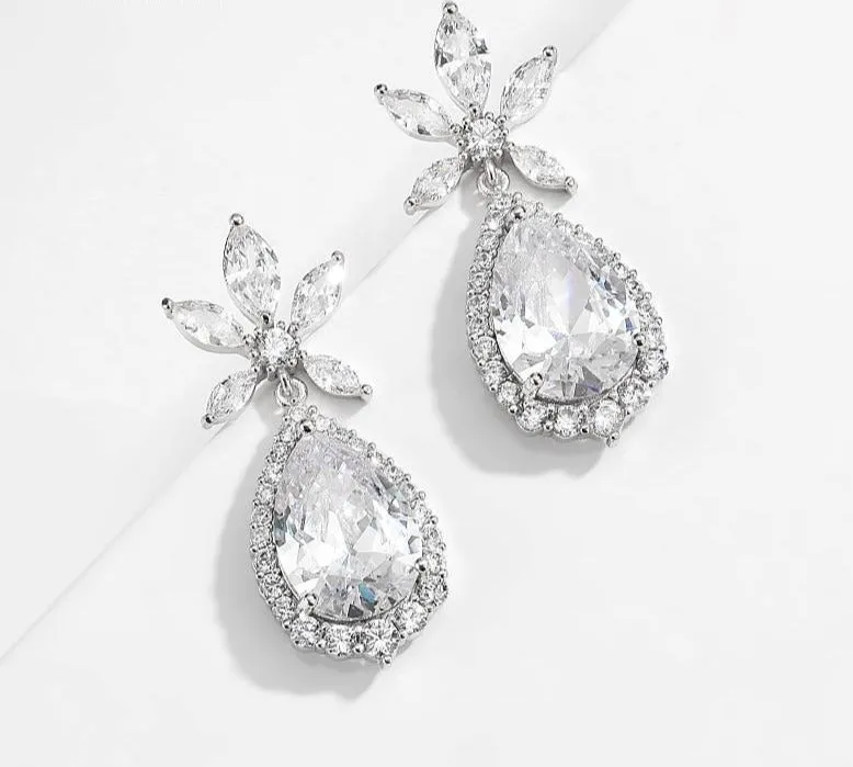 Luxury Long Cubic Zirconia Big Water Drop Dangle Bridal Earrings