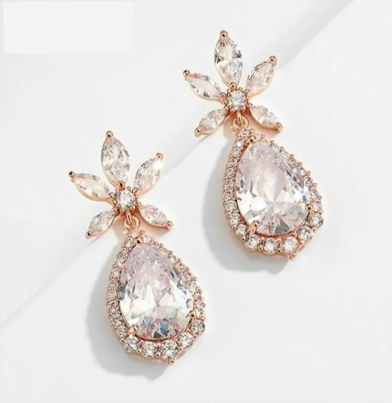 Luxury Long Cubic Zirconia Big Water Drop Dangle Bridal Earrings