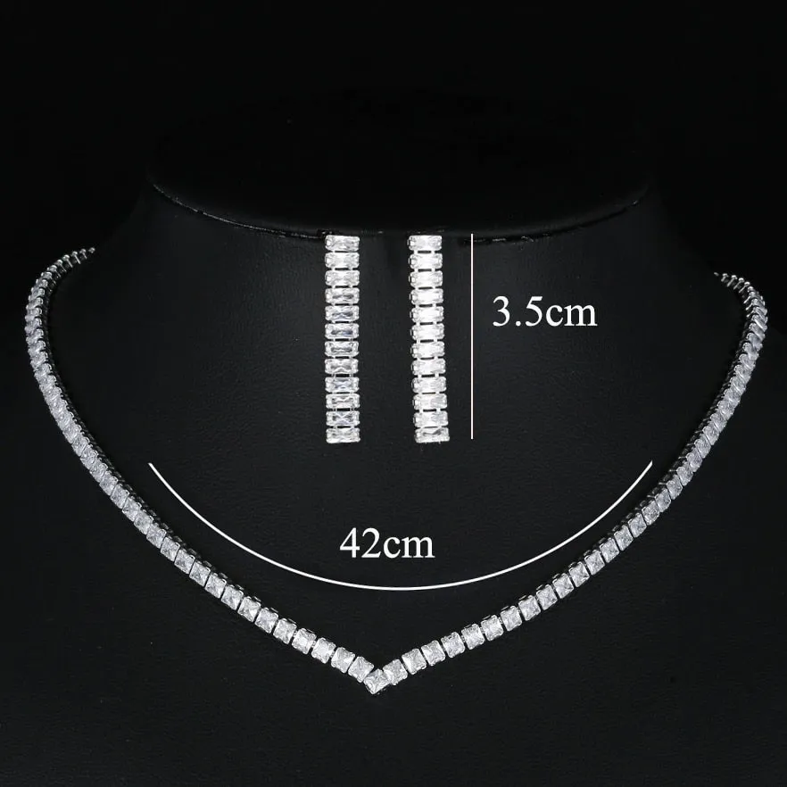 Luxury Silver Color Water Drop Cubic Zirconia Wedding Jewelry Sets