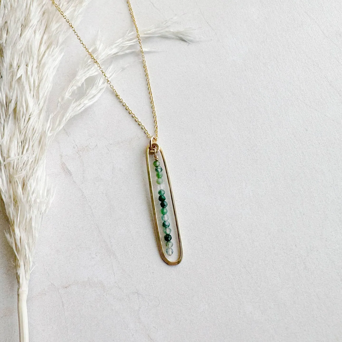 lyric necklace with green moss agate