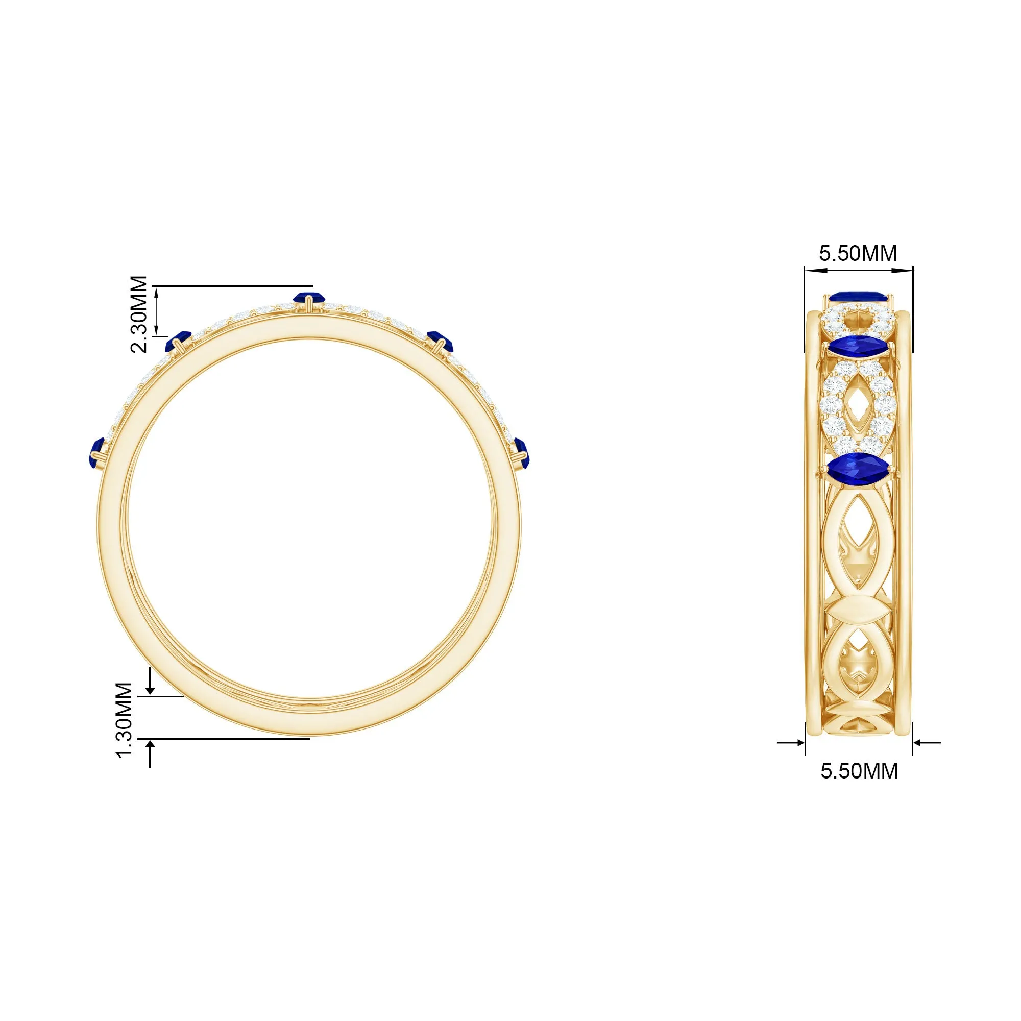 Marquise Created Blue Sapphire and Diamond Infinity Band Ring