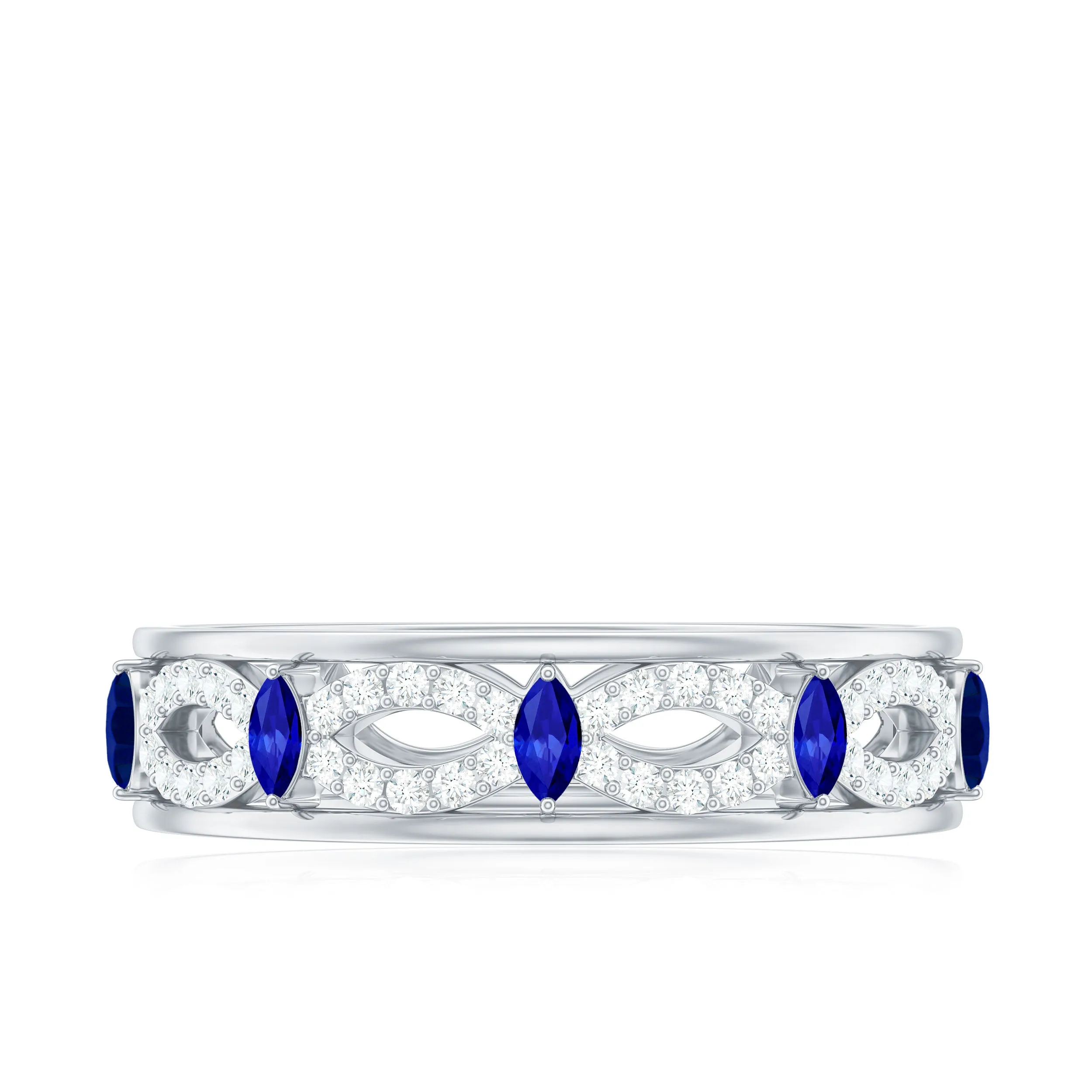 Marquise Created Blue Sapphire and Diamond Infinity Band Ring