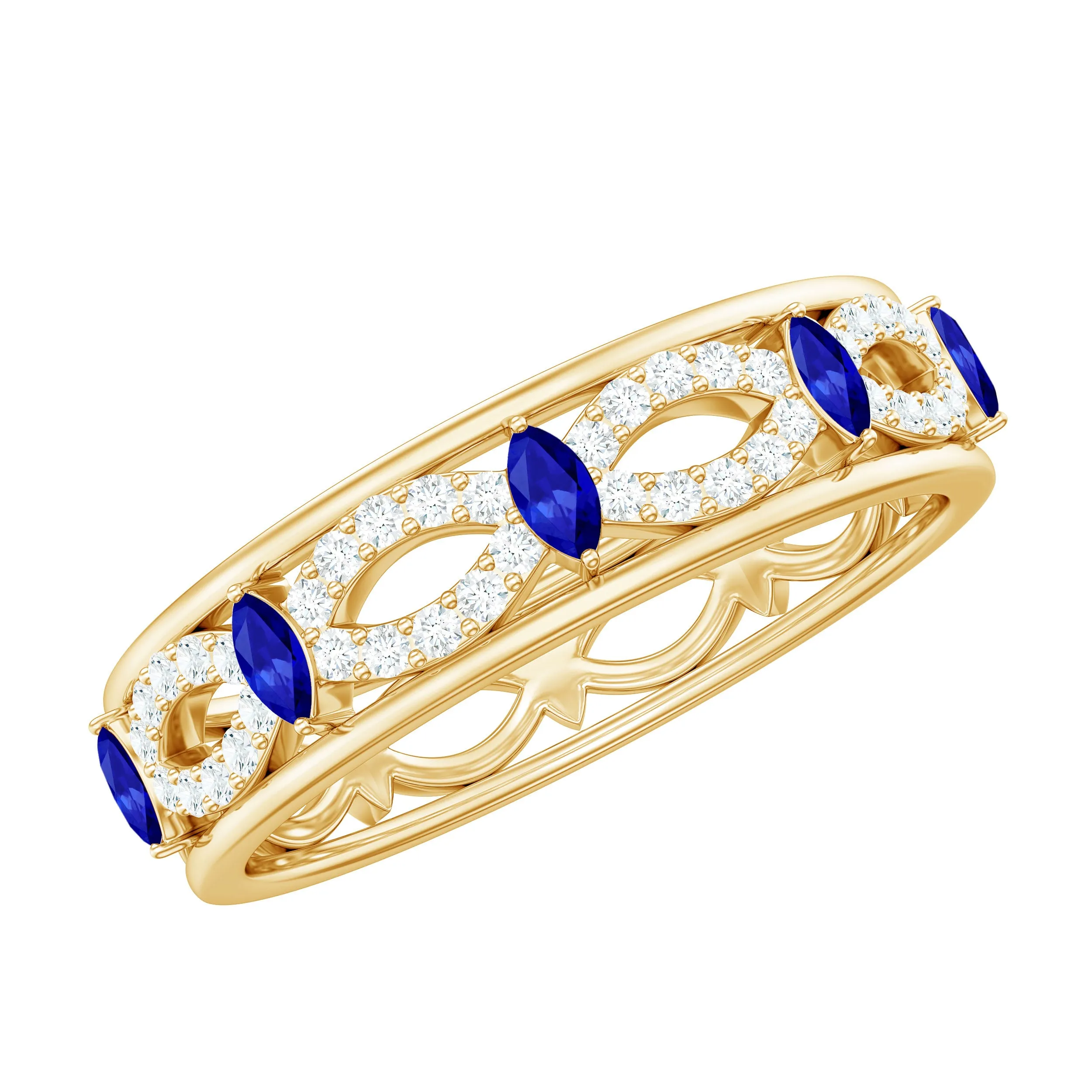 Marquise Created Blue Sapphire and Diamond Infinity Band Ring