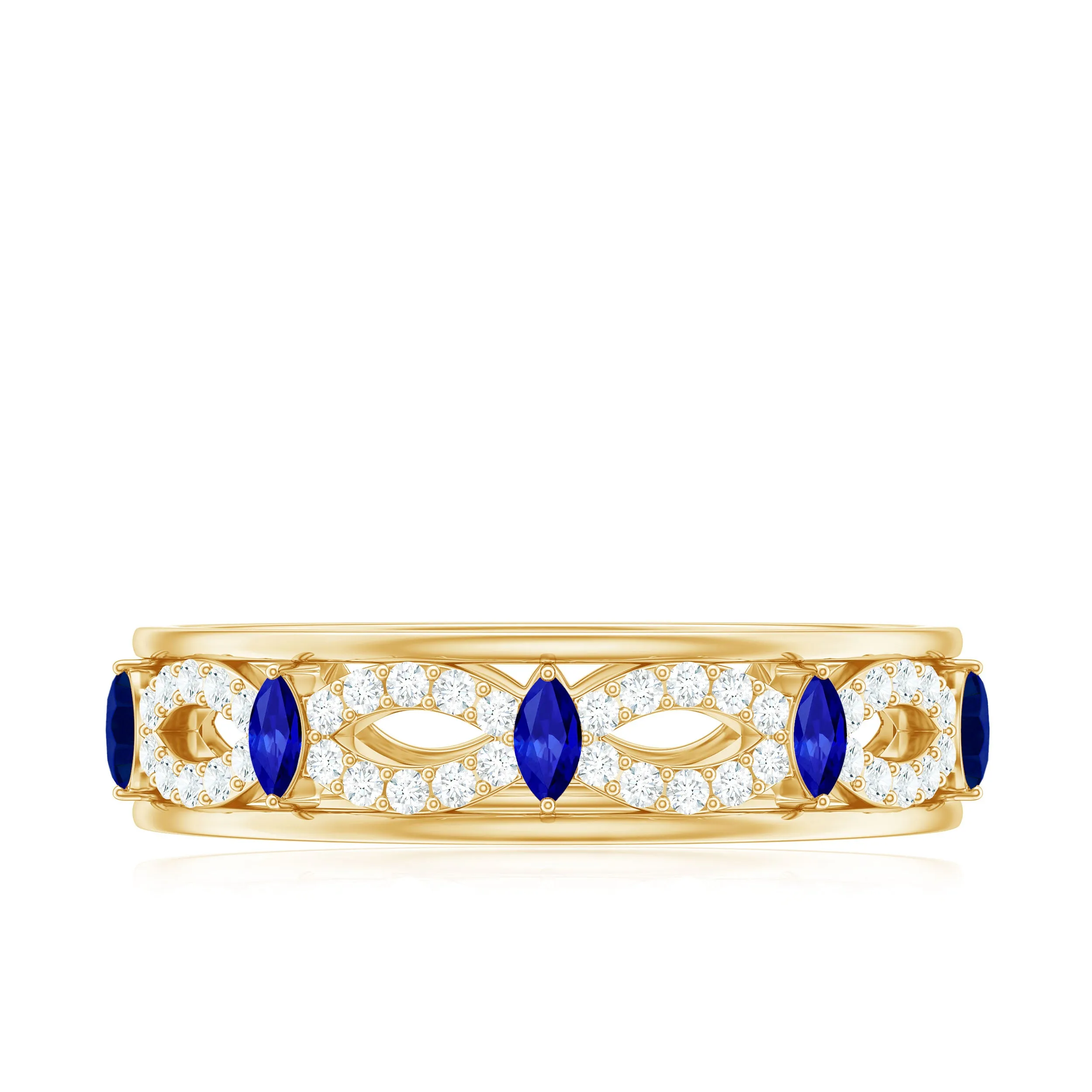 Marquise Created Blue Sapphire and Diamond Infinity Band Ring