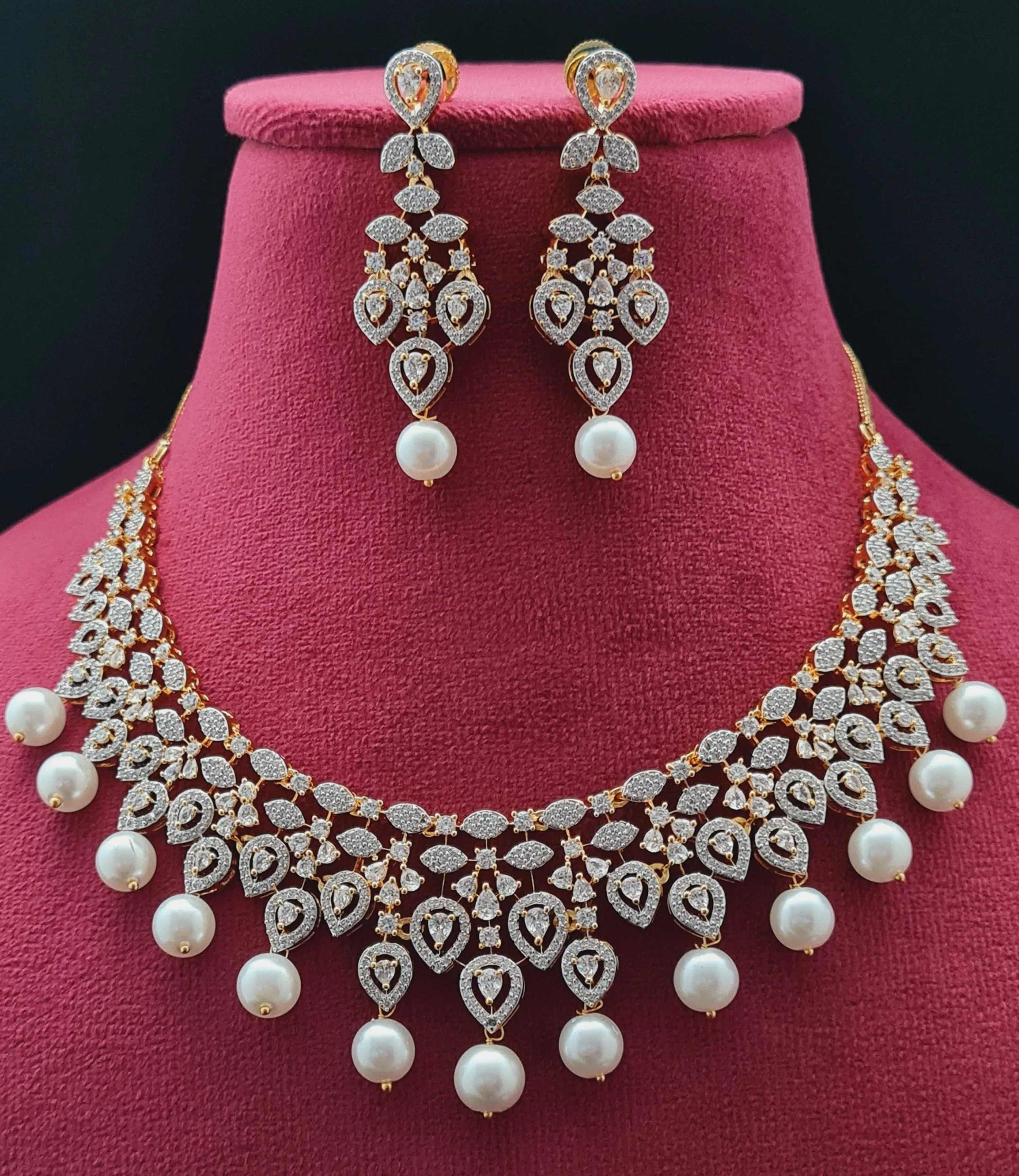 Meera Pearl AD Necklace Set