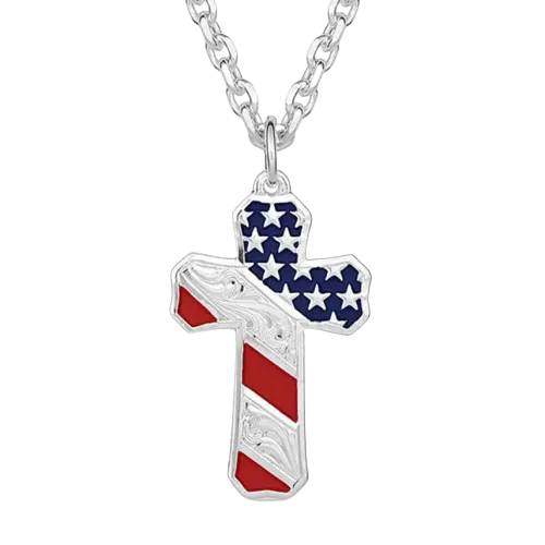 Montana Silvermiths Men's Born In the USA Patriotic Cross Necklace