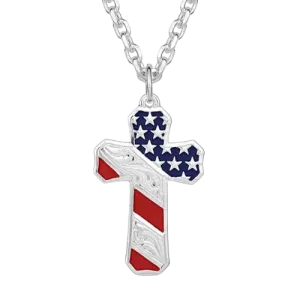 Montana Silvermiths Men's Born In the USA Patriotic Cross Necklace