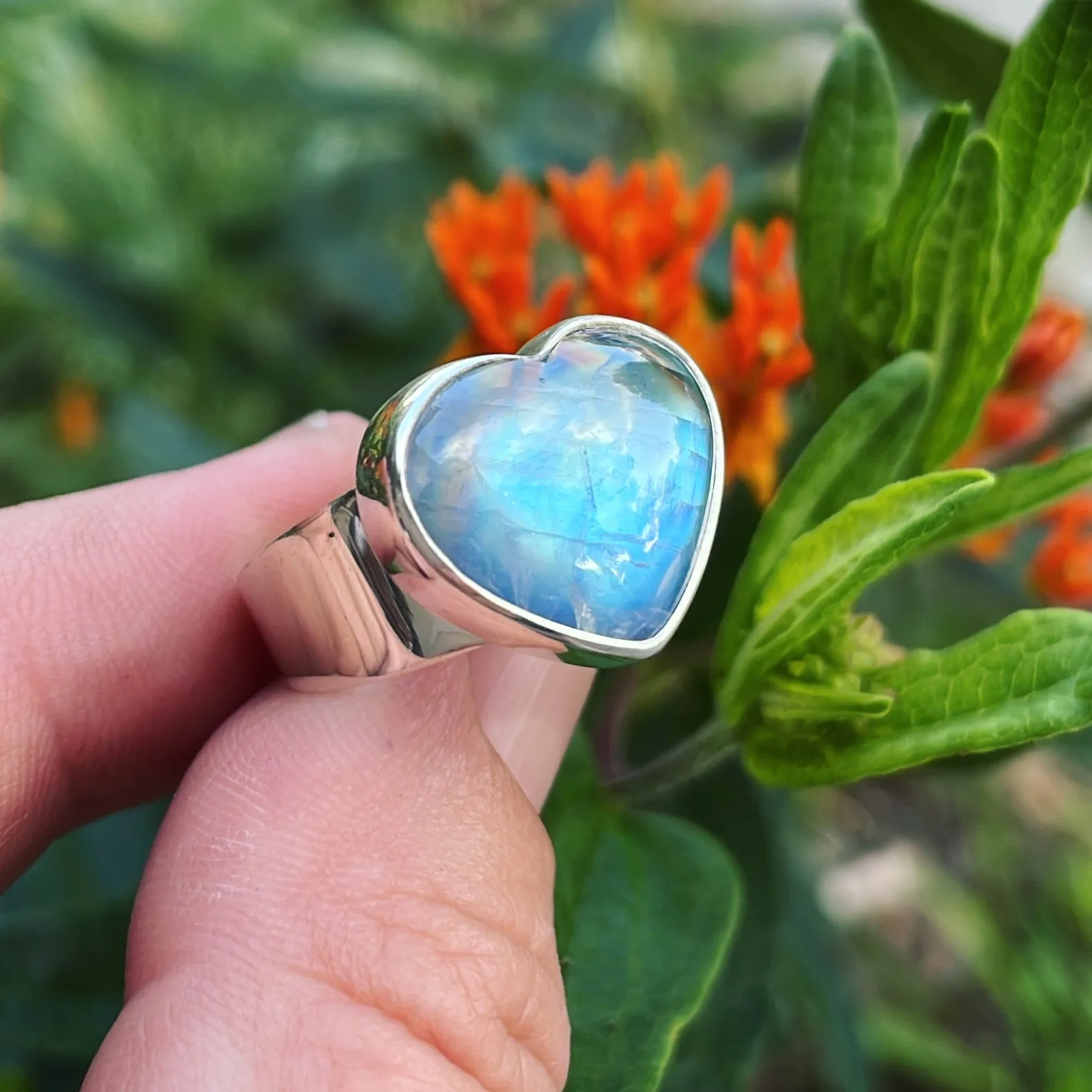 Moonstone and Sterling Silver Heart Ring