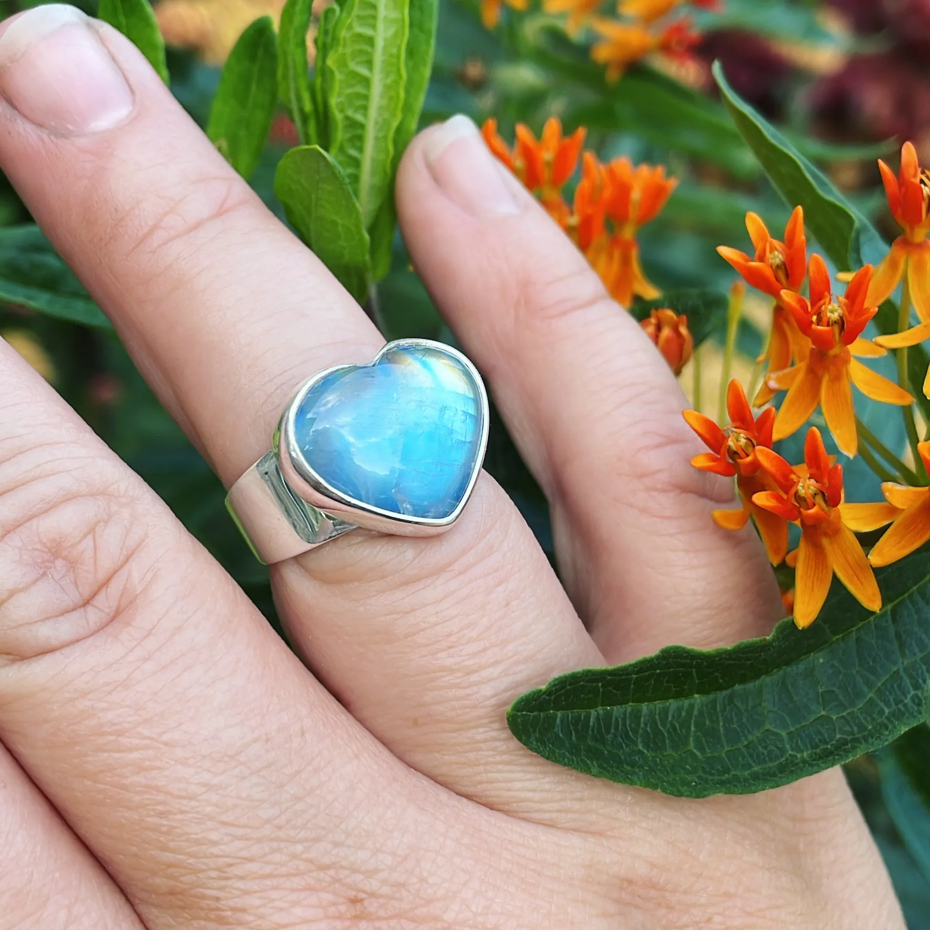 Moonstone and Sterling Silver Heart Ring