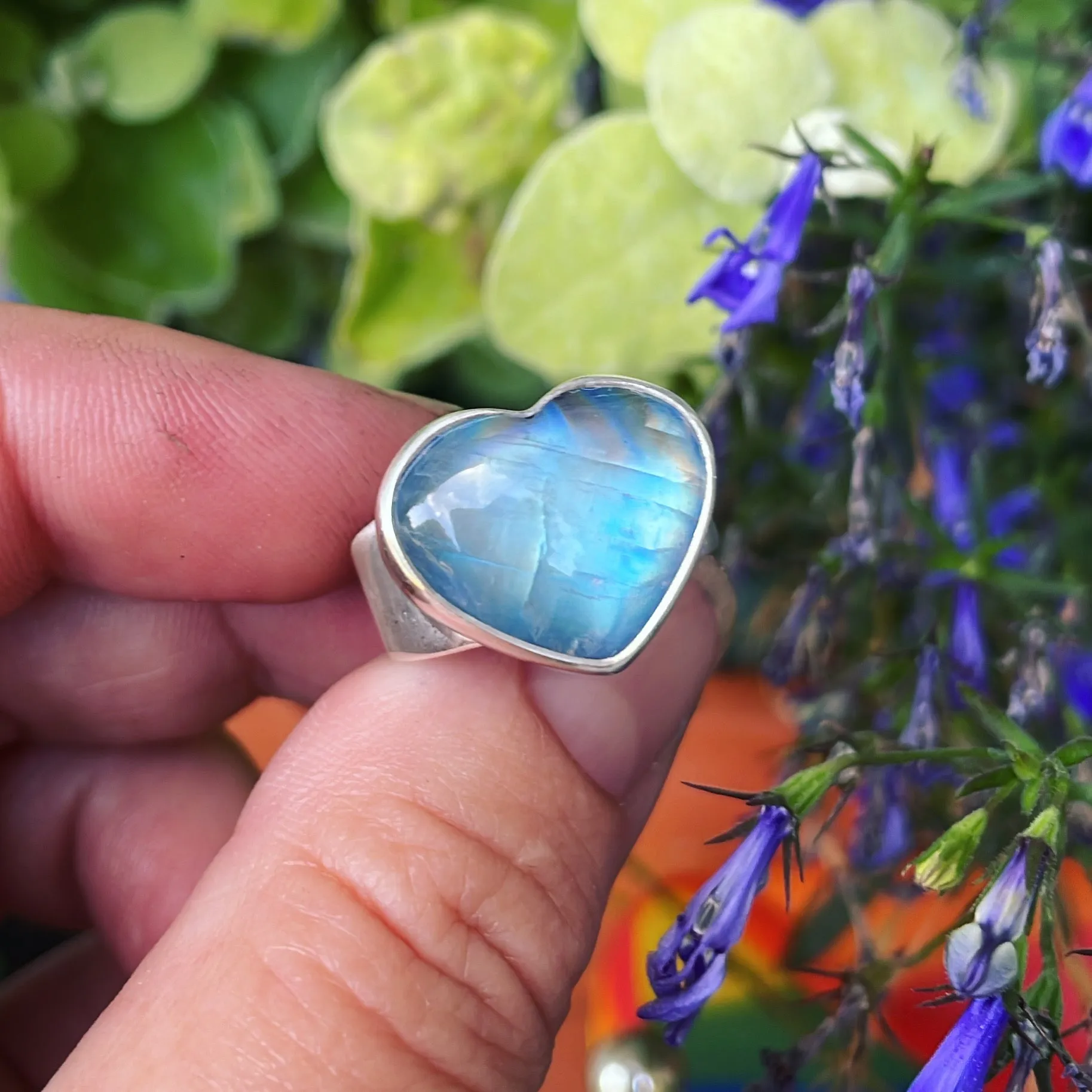 Moonstone and Sterling Silver Heart Ring