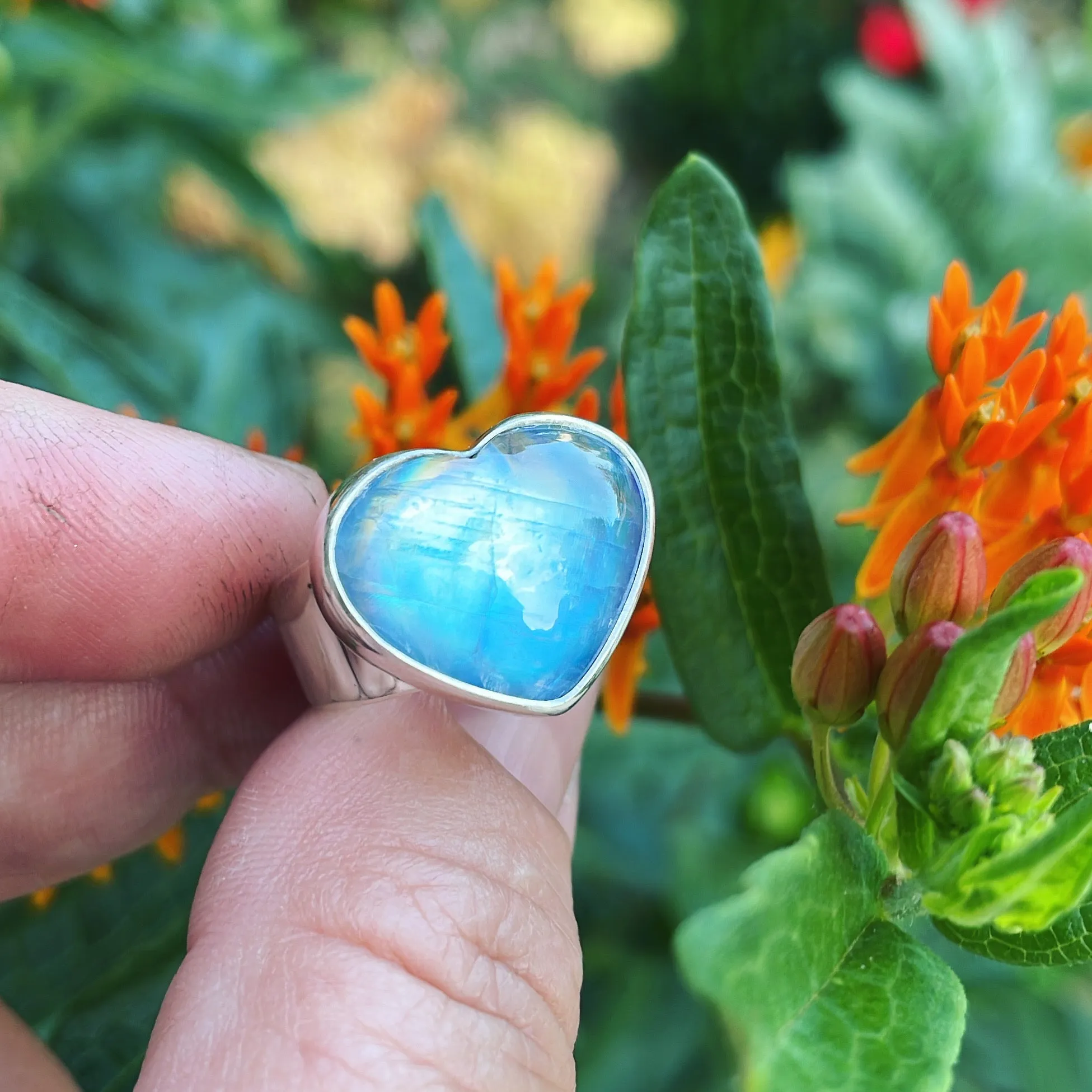 Moonstone and Sterling Silver Heart Ring