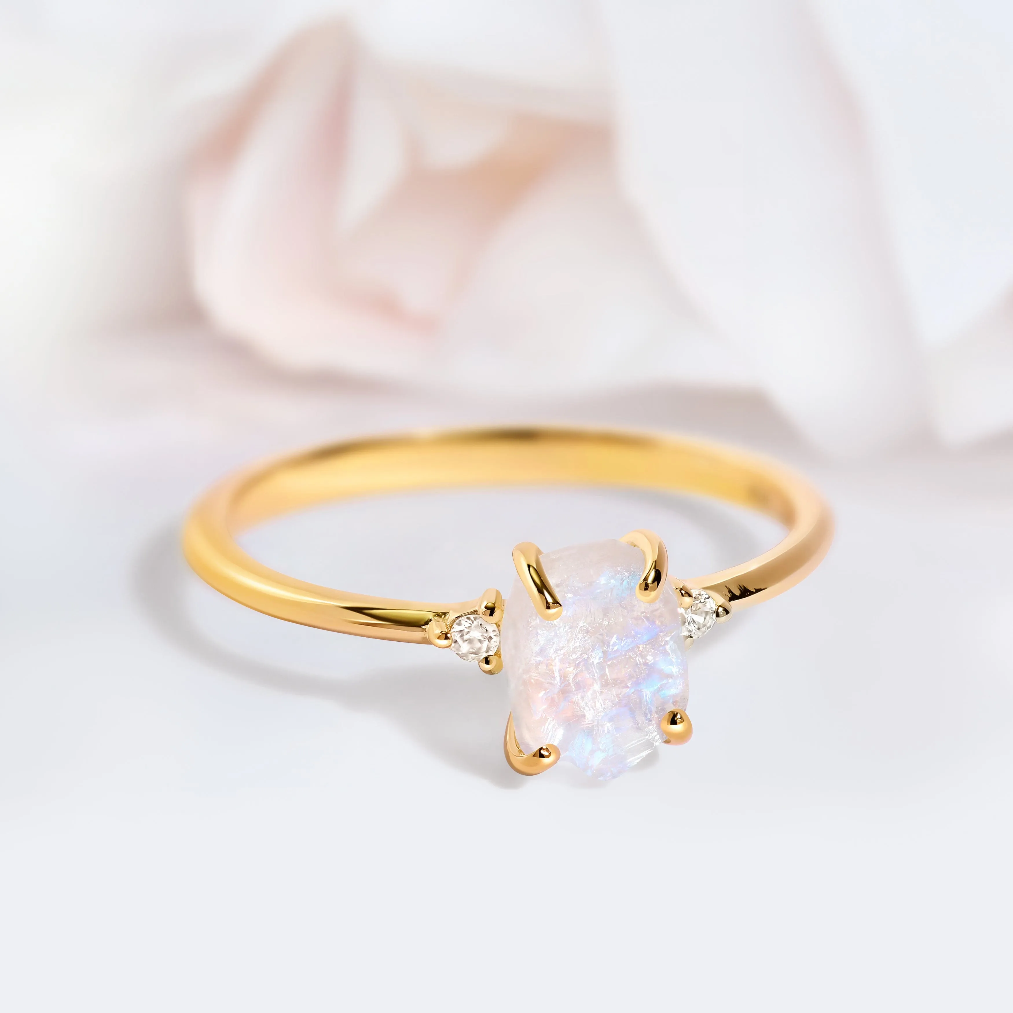 Moonstone Lab Diamond Ring - Petite Raw Allure