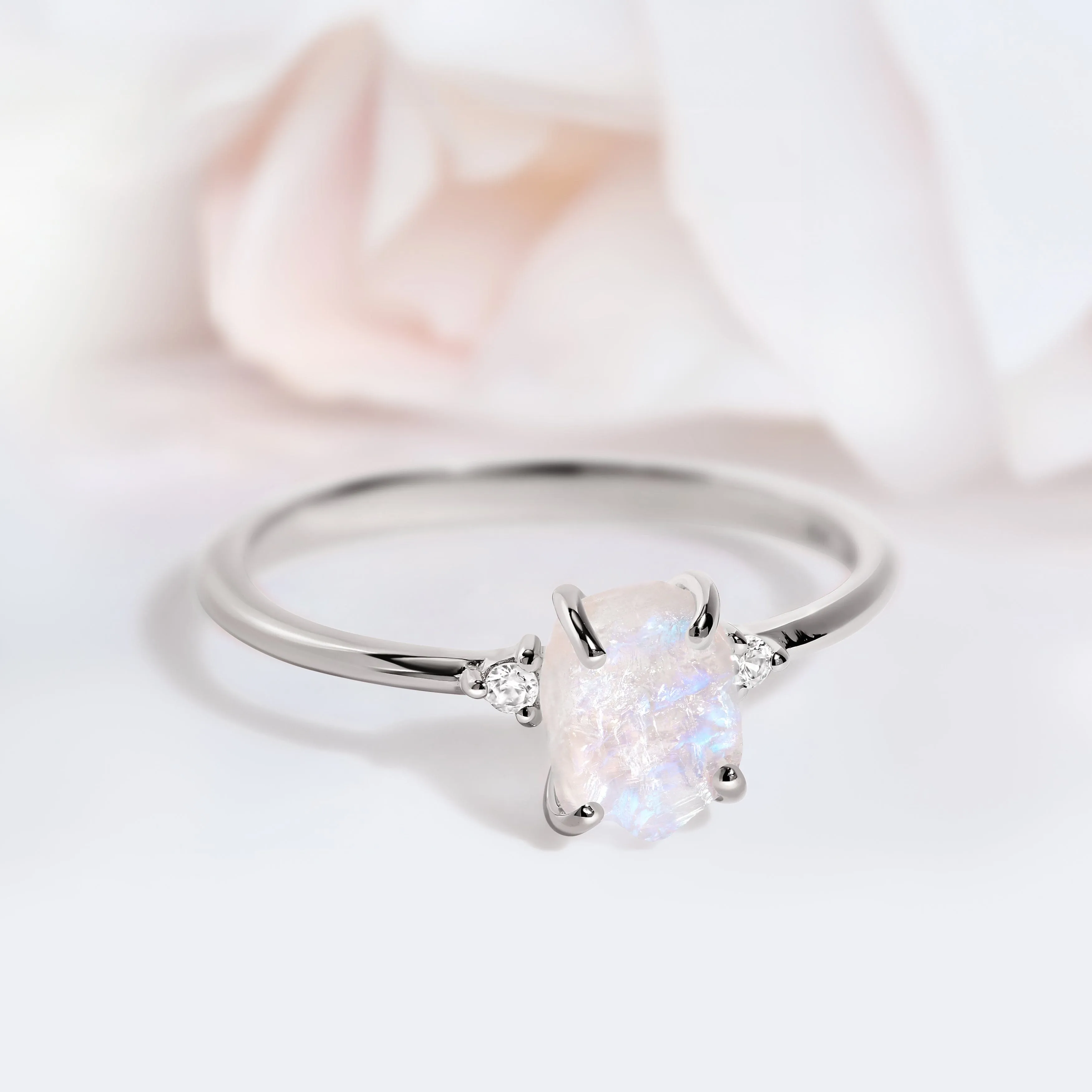 Moonstone Lab Diamond Ring - Petite Raw Allure