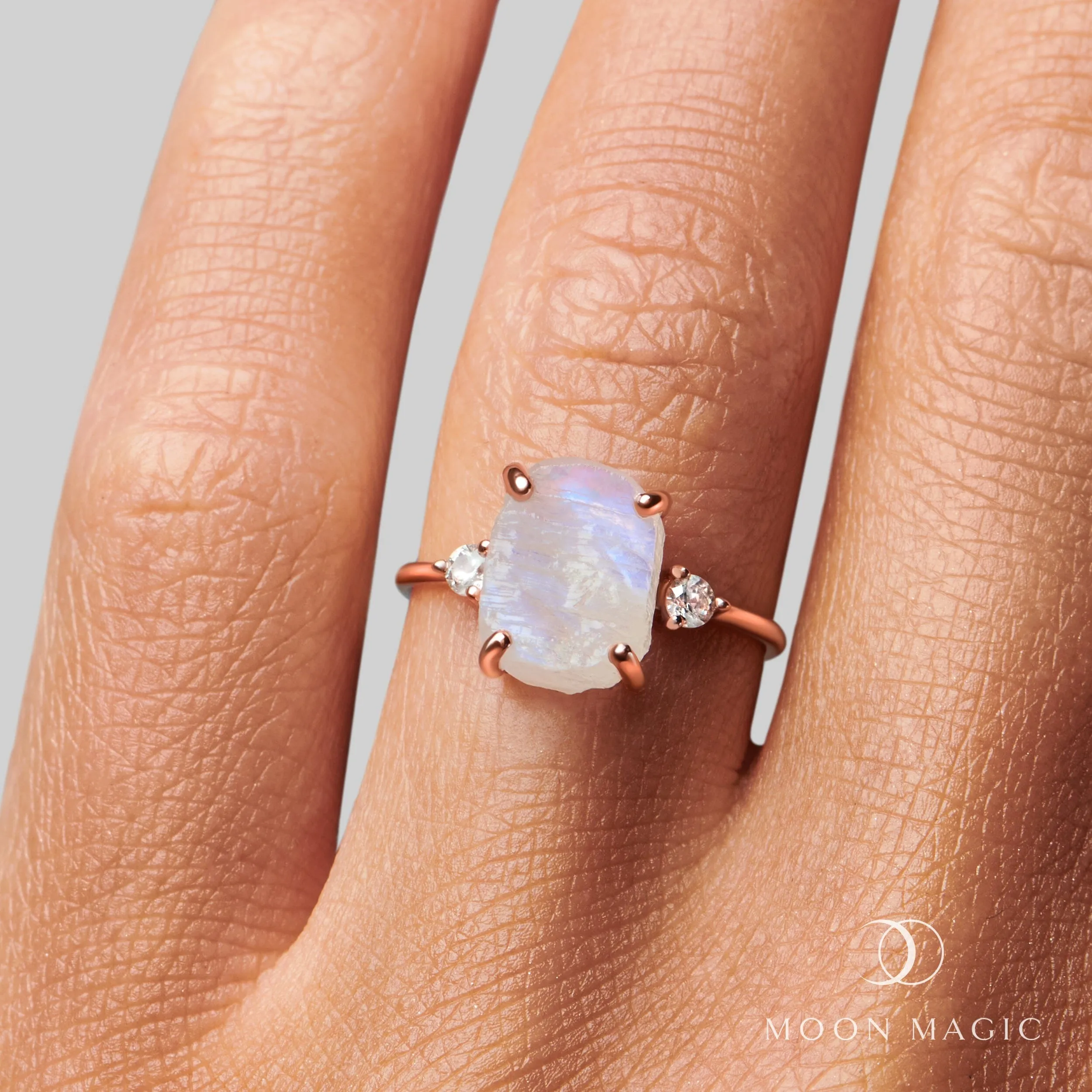 Moonstone Lab Diamond Ring - Raw Allure