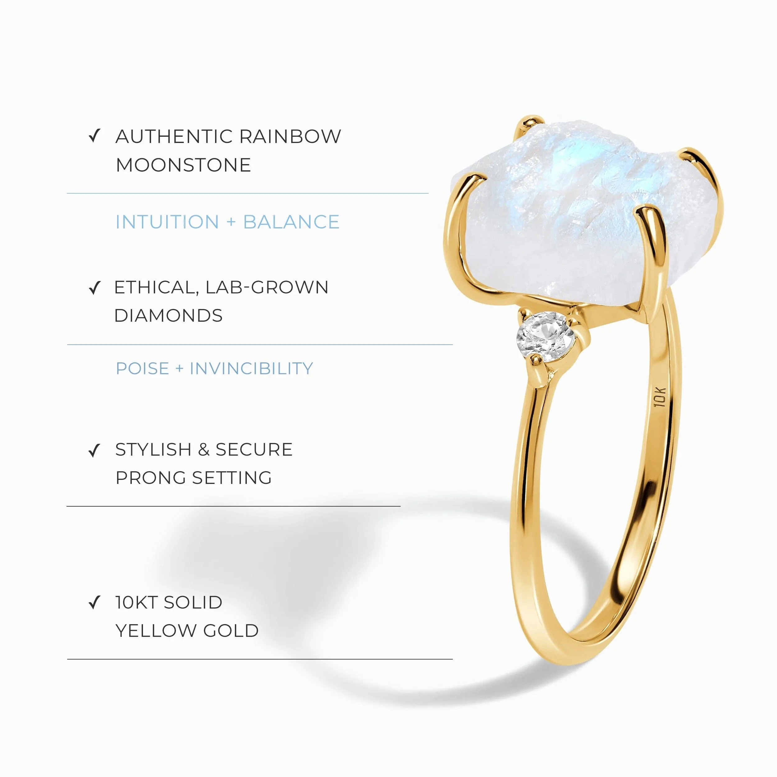 Moonstone Lab Diamond Ring - Raw Allure