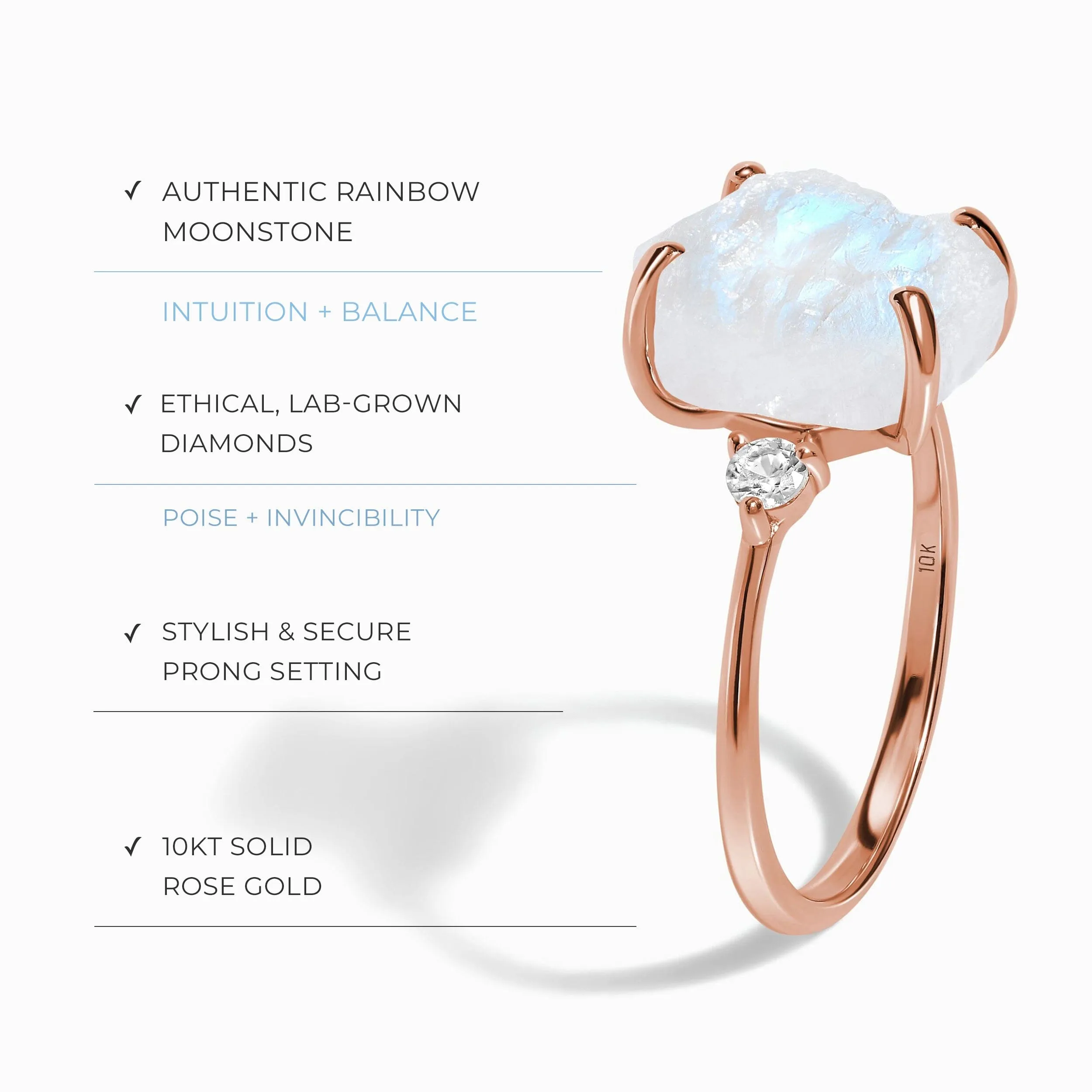 Moonstone Lab Diamond Ring - Raw Allure