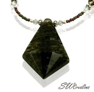 Moss Agate Volcano Crystal Silver Necklace