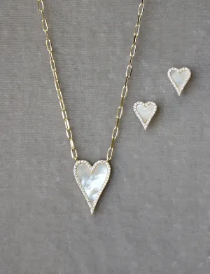 Mother of Pearl Heart Necklace and Earrings Set