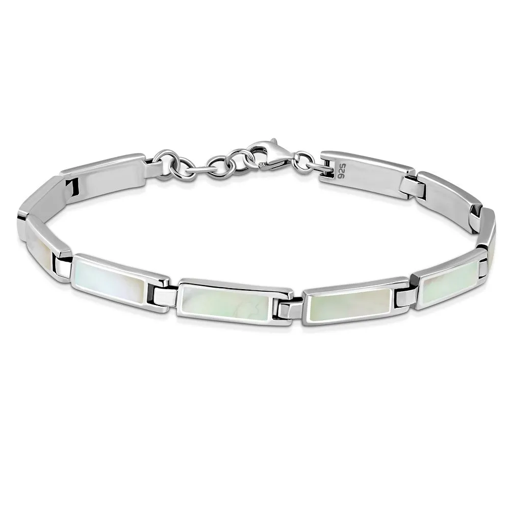 Mother of Pearl Rectangular links Silver Bracelet