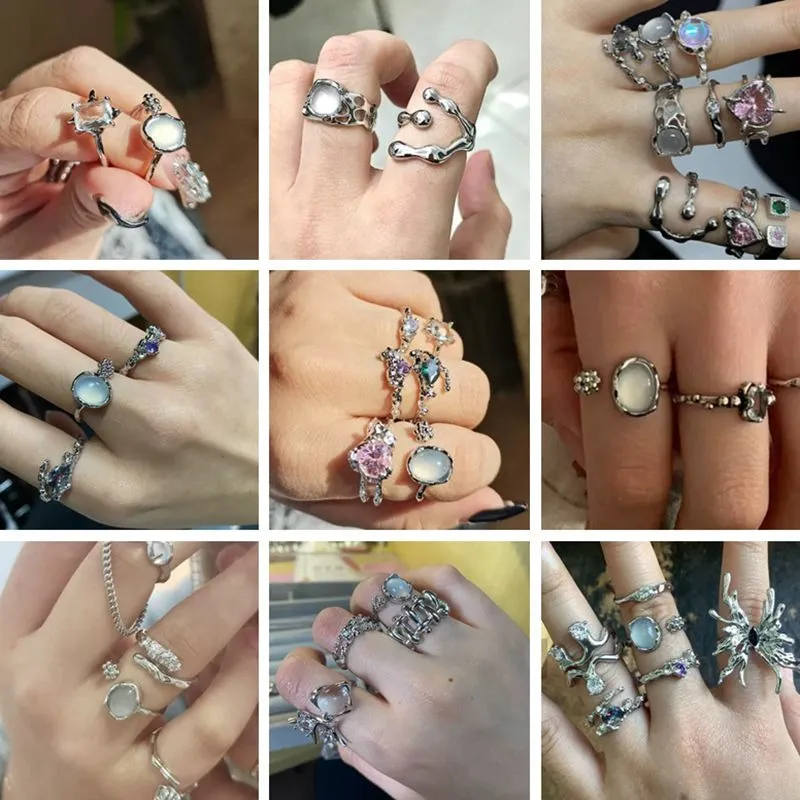 Multi-style Precious Moonstone Hollow Rings Collection