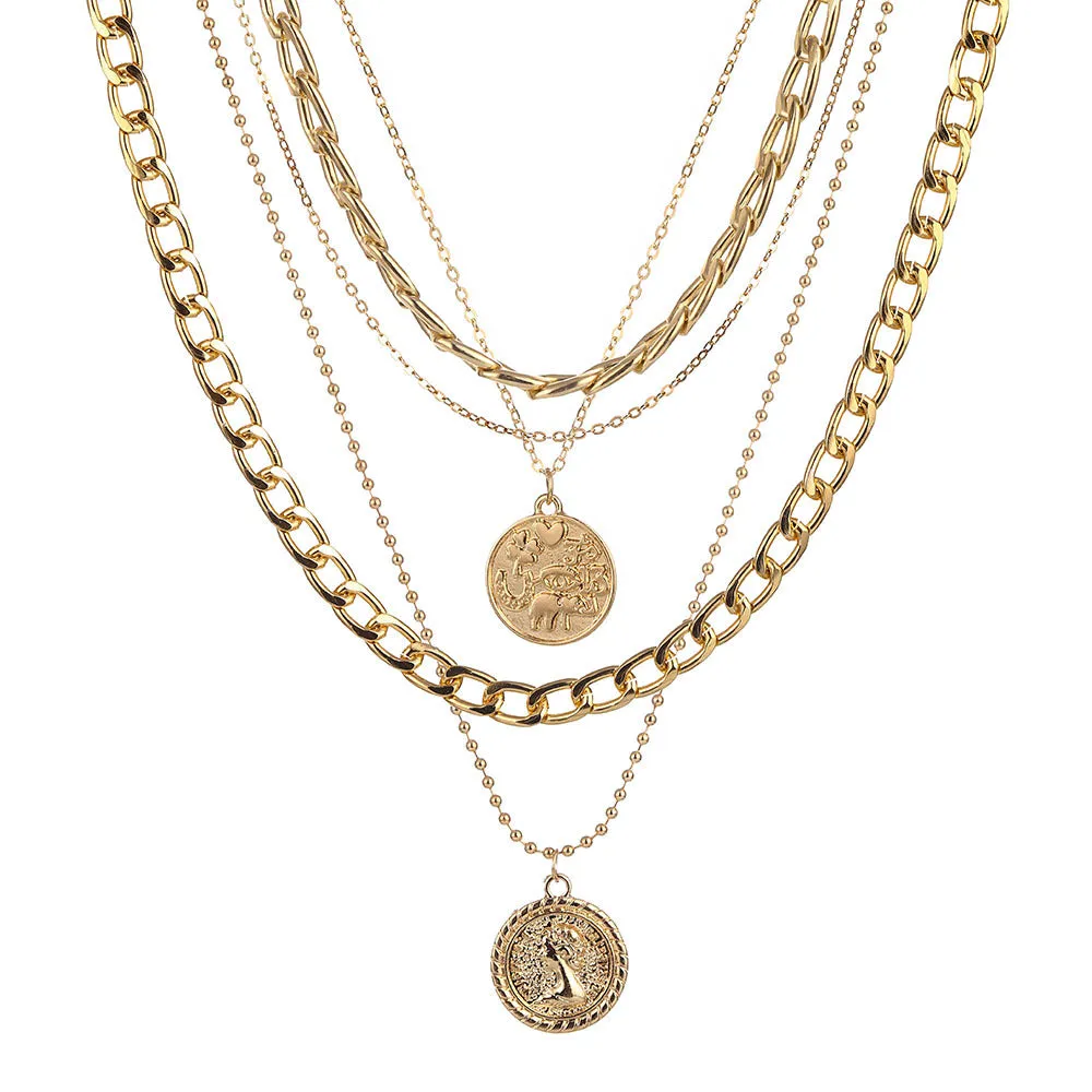 Multilayer Disc Head Pendant Necklace