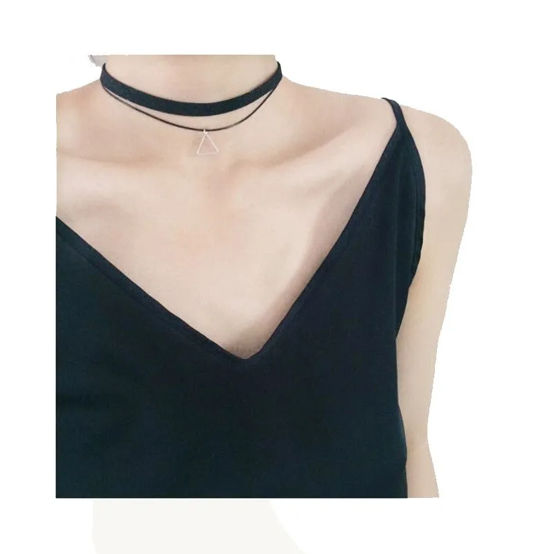 Multilayer Triangle Geometric Pendant Choker