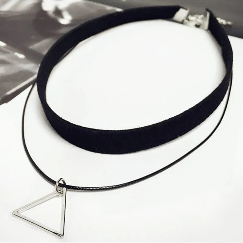 Multilayer Triangle Geometric Pendant Choker