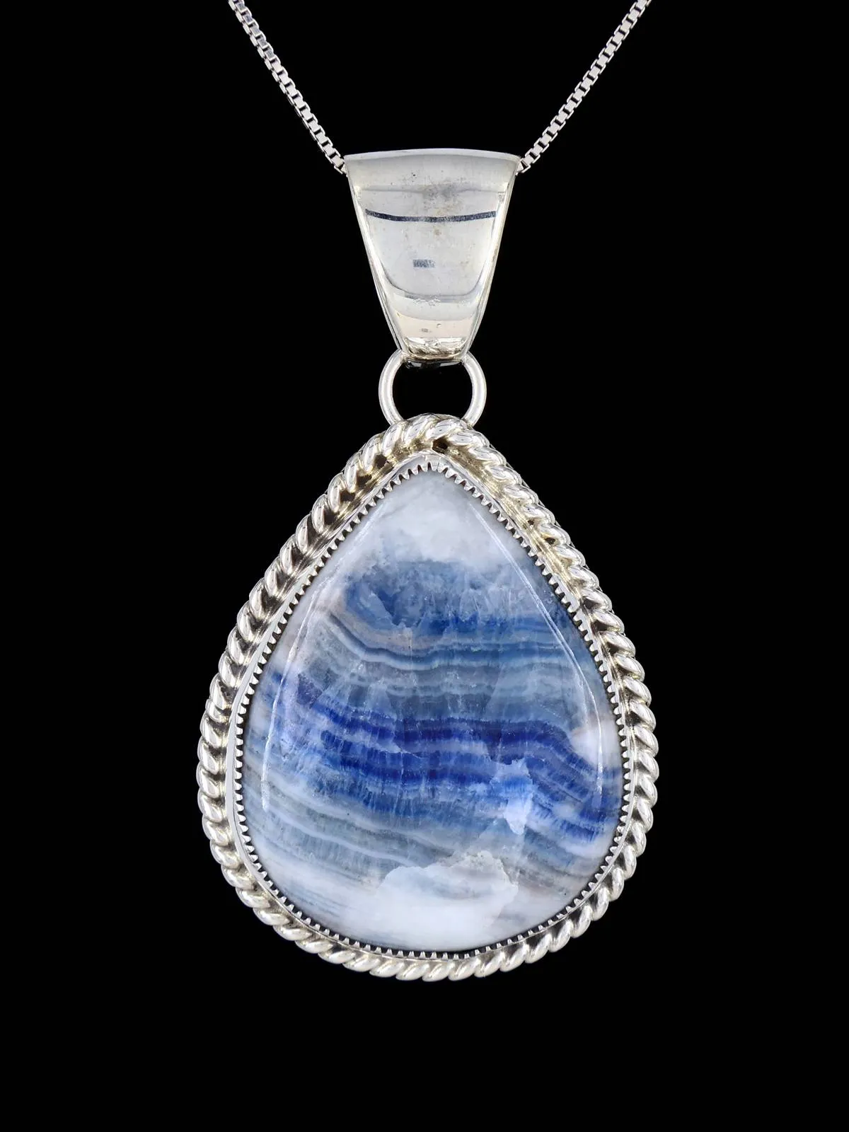 Native American Sterling Silver Blue Seam Agate Pendant