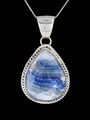 Native American Sterling Silver Blue Seam Agate Pendant