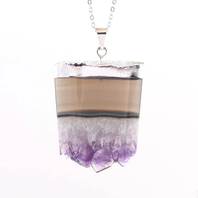 Natural Amethyst Citrine Stalactite Crystal Quartz Healing Pendant Necklace