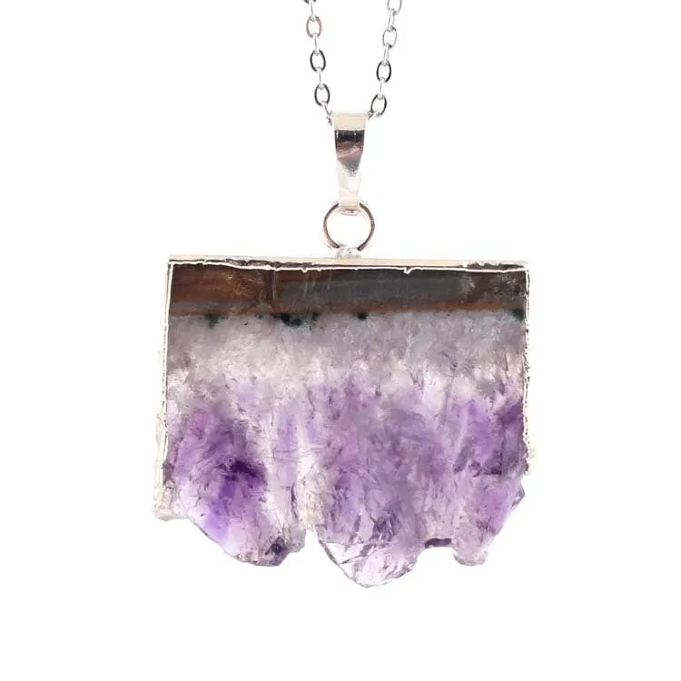 Natural Amethyst Citrine Stalactite Crystal Quartz Healing Pendant Necklace