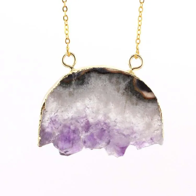 Natural Amethyst Citrine Stalactite Crystal Quartz Healing Pendant Necklace